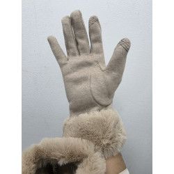 GUANTE PUNTO OJO PERDIZ. PUÑO PEL BEIGE