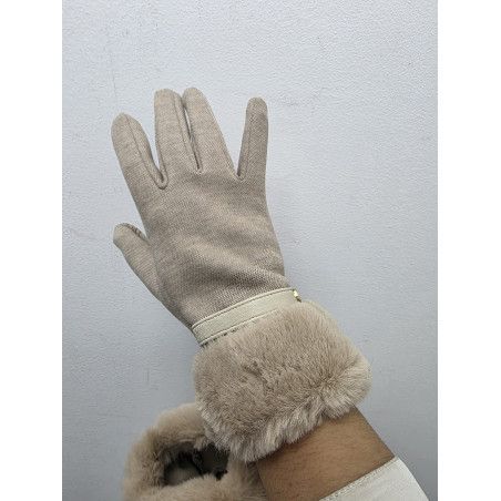 GUANTE PUNTO OJO PERDIZ. PUÑO PEL BEIGE