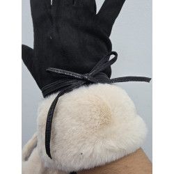 GUANTE PUNTO SUEDE. PUÑO PELO. NEGRO