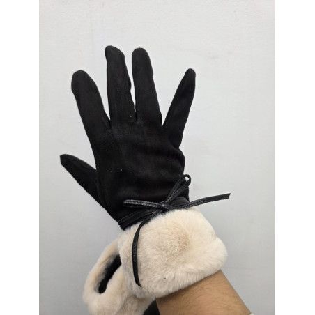 GUANTE PUNTO SUEDE. PUÑO PELO. NEGRO