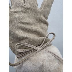 GUANTE PUNTO SUEDE. PUÑO PELO. BEIGE