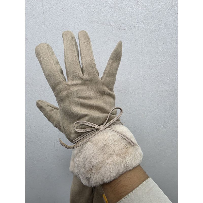 GUANTE PUNTO SUEDE. PUÑO PELO. BEIGE