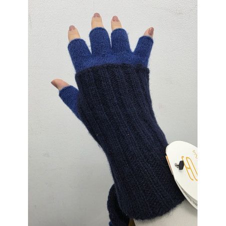 MITÓN LANA Y ANGORA. BICOLOR. PUÑO MARINO