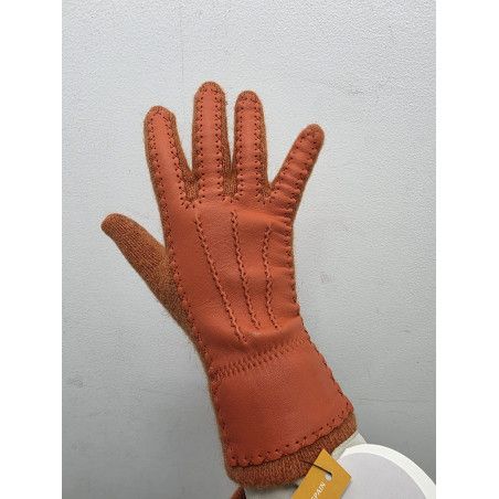 Guante dorso piel y lana ANGORA. TERRACOTA