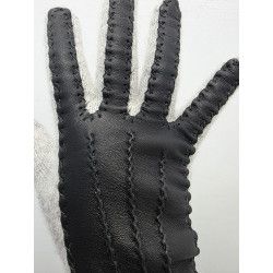 Guante dorso piel y lana ANGORA. GRIS