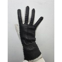 Guante dorso piel y lana ANGORA. GRIS