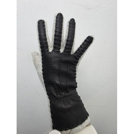 Guante dorso piel y lana ANGORA. GRIS