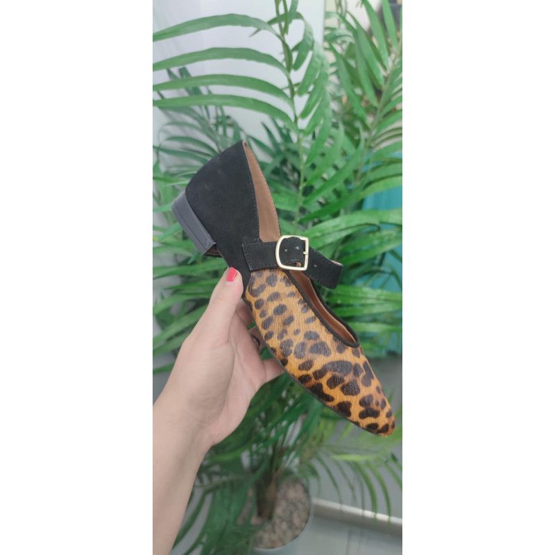 Manoletina Negro/ Leopardo con tira