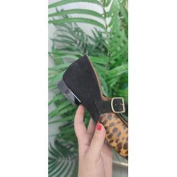 Manoletina Negro/ Leopardo con tira