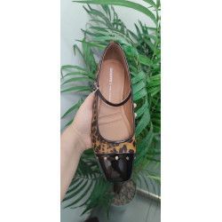 Manoletina Negro/ Leopardo con tira puntera cuadrada