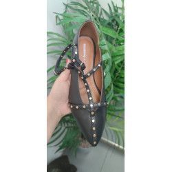 Manoletina Negro con tiras puntera