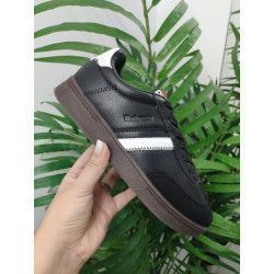 DEPORTIVA POLIPIEL NEGRO CON TIRA BLANCA