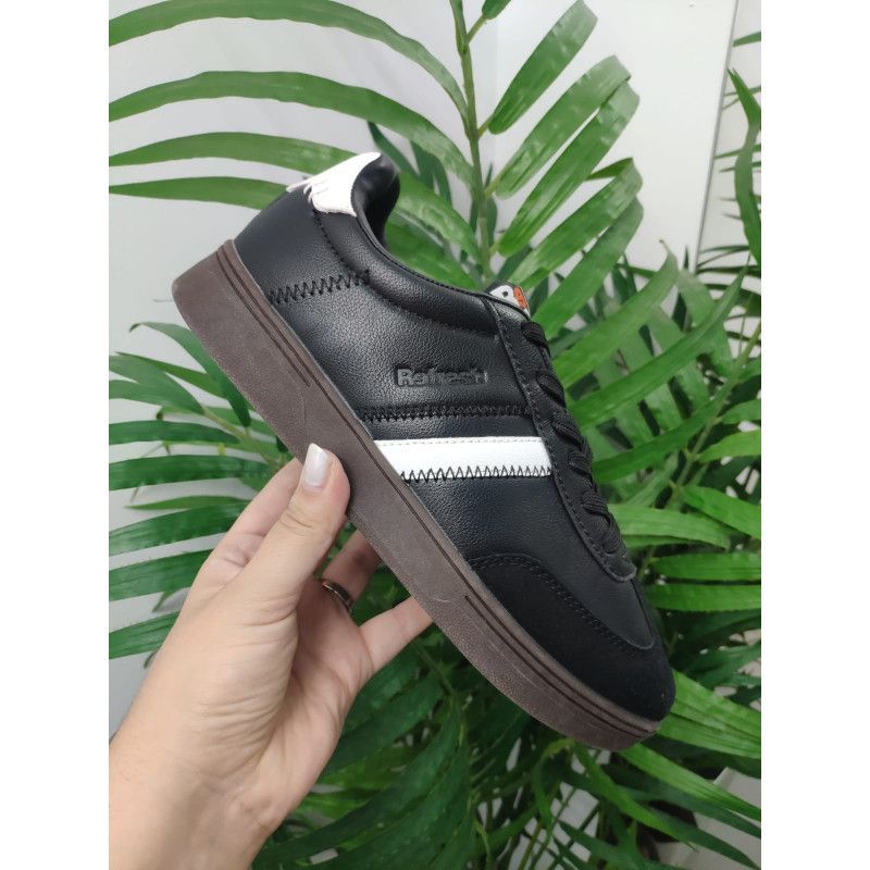 DEPORTIVA POLIPIEL NEGRO CON TIRA BLANCA