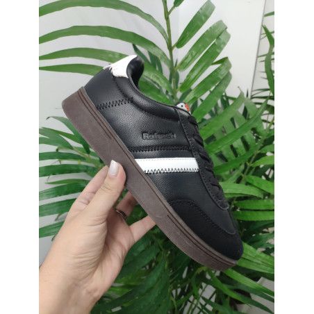 DEPORTIVA POLIPIEL NEGRO CON TIRA BLANCA