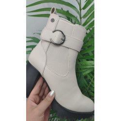 BOTÍN TACÓN ANCHO HEBILLA PLOMO