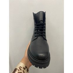 VALERIAS - BOTA PIEL MILITAR NEGRA