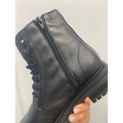 VALERIAS - BOTA PIEL MILITAR NEGRA