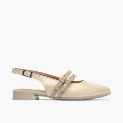 Salón destalonado Pitillos 10571 en charol crema – Elegancia sin tacón